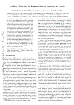 Machine Unlearning for Recommendation Systems: An Insight