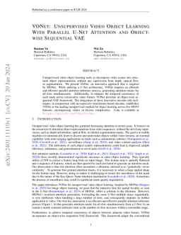 VONet: Unsupervised Video Object Learning With Parallel U-Net Attention
  and Object-wise Sequential VAE
