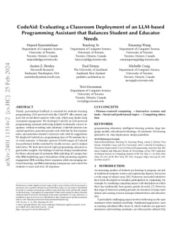 CodeAid: Evaluating a Classroom Deployment of an LLM-based Programming
  Assistant that Balances Student and Educator Needs