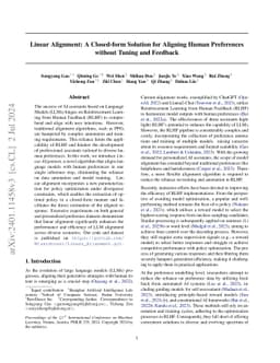 Linear Alignment: A Closed-form Solution for Aligning Human Preferences
  without Tuning and Feedback