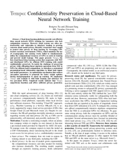 Tempo: Confidentiality Preservation in Cloud-Based Neural Network
  Training