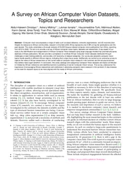 A Survey on African Computer Vision Datasets, Topics and Researchers