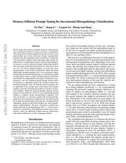 Memory-Efficient Prompt Tuning for Incremental Histopathology
  Classification