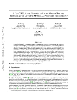 ADA-GNN: Atom-Distance-Angle Graph Neural Network for Crystal Material
  Property Prediction