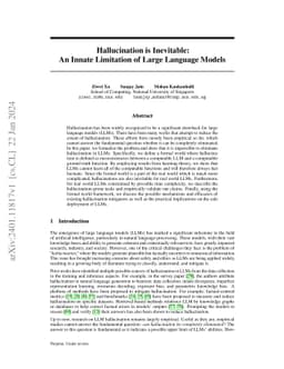Hallucination is Inevitable: An Innate Limitation of Large Language Models