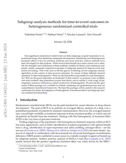 Subgroup analysis methods for time-to-event outcomes in heterogeneous
  randomized controlled trials