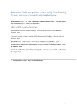 Automated facial recognition system using deep learning for pain
  assessment in adults with cerebral palsy