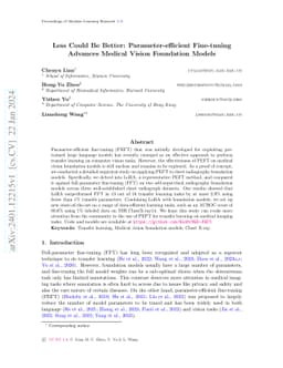 Less Could Be Better: Parameter-efficient Fine-tuning Advances Medical
  Vision Foundation Models
