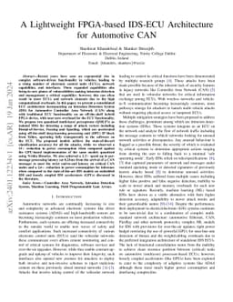 A Lightweight FPGA-based IDS-ECU Architecture for Automotive CAN