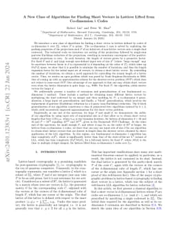 A New Class of Algorithms for Finding Short Vectors in Lattices Lifted
  from Co-dimension $k$ Codes