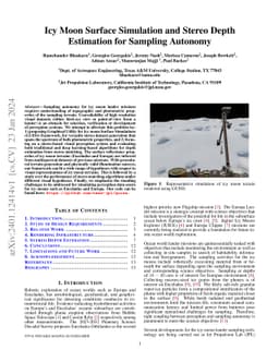 Icy Moon Surface Simulation and Stereo Depth Estimation for Sampling
  Autonomy