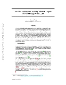 Towards Socially and Morally Aware RL agent: Reward Design With LLM