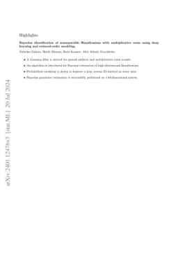 Bayesian identification of nonseparable Hamiltonians with multiplicative
  noise using deep learning and reduced-order modeling