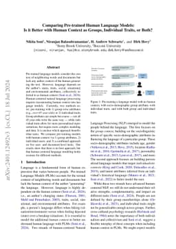 Comparing Pre-trained Human Language Models: Is it Better with Human
  Context as Groups, Individual Traits, or Both?