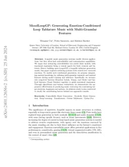 MoodLoopGP: Generating Emotion-Conditioned Loop Tablature Music with
  Multi-Granular Features