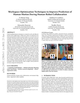 Workspace Optimization Techniques to Improve Prediction of Human Motion
  During Human-Robot Collaboration