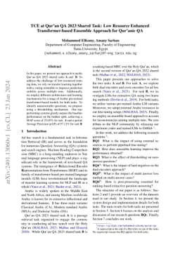 TCE at Qurán QA 2023 Shared Task: Low Resource Enhanced
  Transformer-based Ensemble Approach for Quránic QA