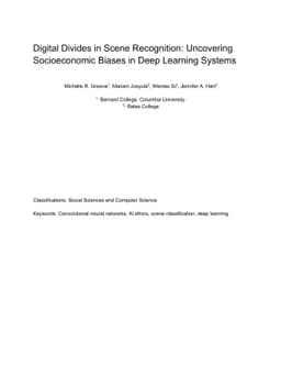 Digital Divides in Scene Recognition: Uncovering Socioeconomic Biases in Deep Learning Systems