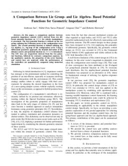 A Comparison Between Lie Group- and Lie Algebra- Based Potential
  Functions for Geometric Impedance Control