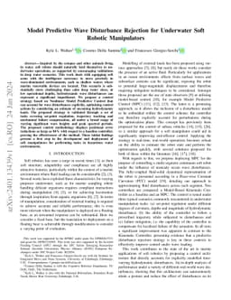 Model Predictive Wave Disturbance Rejection for Underwater Soft Robotic
  Manipulators