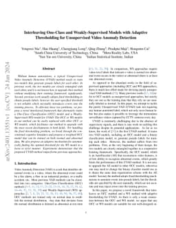 Interleaving One-Class and Weakly-Supervised Models with Adaptive
  Thresholding for Unsupervised Video Anomaly Detection