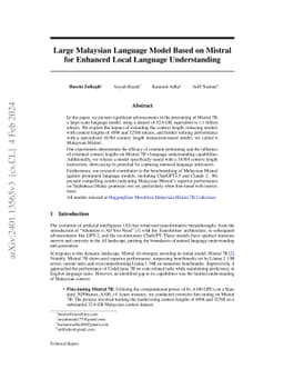 Large Malaysian Language Model Based on Mistral for Enhanced Local
  Language Understanding