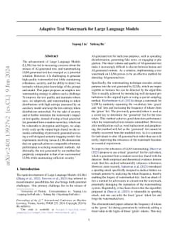 Adaptive Text Watermark for Large Language Models