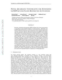 Novel Quadratic Constraints for Extending LipSDP beyond Slope-Restricted
  Activations