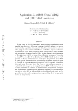 Equivariant Manifold Neural ODEs and Differential Invariants