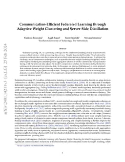 Communication-Efficient Federated Learning through Adaptive Weight
  Clustering and Server-Side Distillation