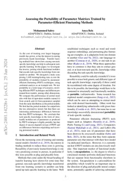 Assessing the Portability of Parameter Matrices Trained by
  Parameter-Efficient Finetuning Methods