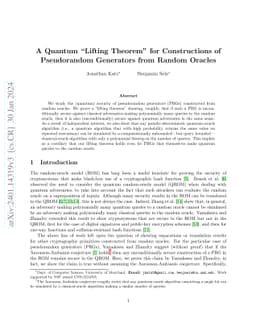 A Quantum "Lifting Theorem" for Constructions of Pseudorandom Generators from Random Oracles