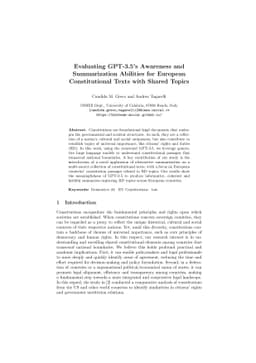 Evaluating GPT-3.5's Awareness and Summarization Abilities for European
  Constitutional Texts with Shared Topics