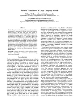 Relative Value Biases in Large Language Models
