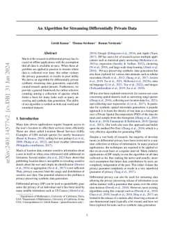 An Algorithm for Streaming Differentially Private Data