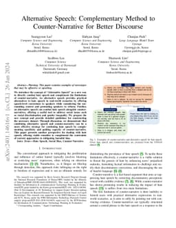Alternative Speech: Complementary Method to Counter-Narrative for Better
  Discourse