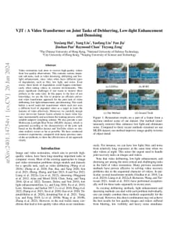 VJT: A Video Transformer on Joint Tasks of Deblurring, Low-light
  Enhancement and Denoising