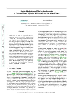 On the Limitations of Markovian Rewards to Express Multi-Objective,
  Risk-Sensitive, and Modal Tasks