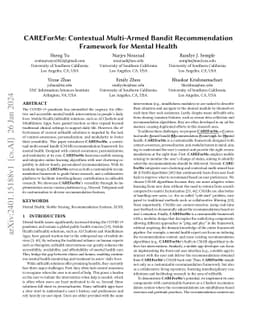 CAREForMe: Contextual Multi-Armed Bandit Recommendation Framework for
  Mental Health