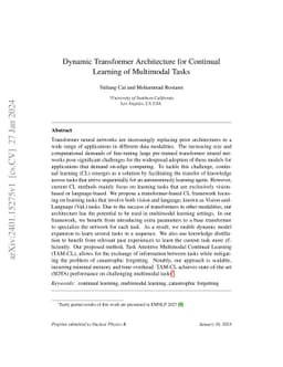Dynamic Transformer Architecture for Continual Learning of Multimodal
  Tasks