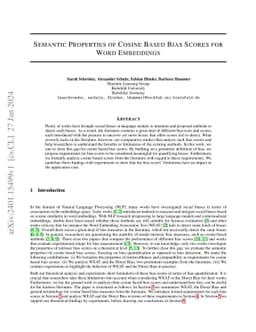 Semantic Properties of cosine based bias scores for word embeddings