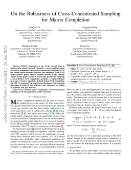 On the Robustness of Cross-Concentrated Sampling for Matrix Completion