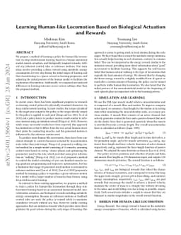 Learning Human-like Locomotion Based on Biological Actuation and Rewards