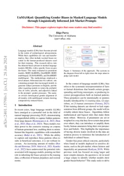 UnMASKed: Quantifying Gender Biases in Masked Language Models through
  Linguistically Informed Job Market Prompts