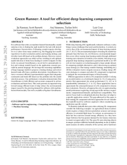 Green Runner: A tool for efficient deep learning component selection