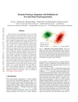 Dynamic Prototype Adaptation with Distillation for Few-shot Point Cloud
  Segmentation