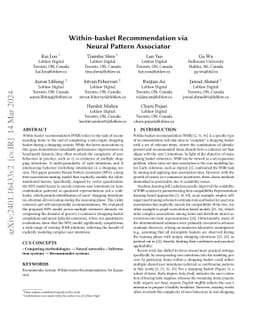 Within-basket Recommendation via Neural Pattern Associator