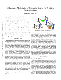 Collaborative Manipulation of Deformable Objects with Predictive
  Obstacle Avoidance