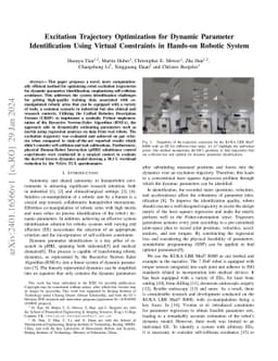 Excitation Trajectory Optimization for Dynamic Parameter Identification
  Using Virtual Constraints in Hands-on Robotic System