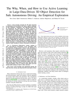 The Why, When, and How to Use Active Learning in Large-Data-Driven 3D
  Object Detection for Safe Autonomous Driving: An Empirical Exploration